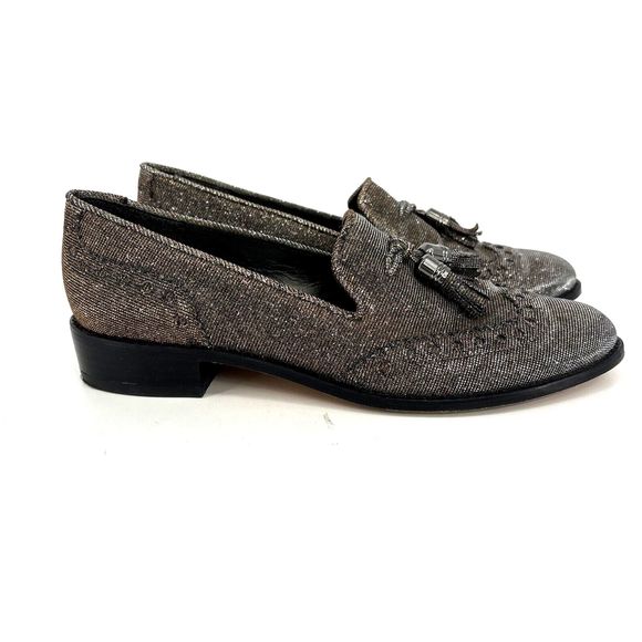 Stuart Weitzman Womens 7 Leather Colorblock Pattern Metallic Gold Silver Loafers - Picture 3 of 16